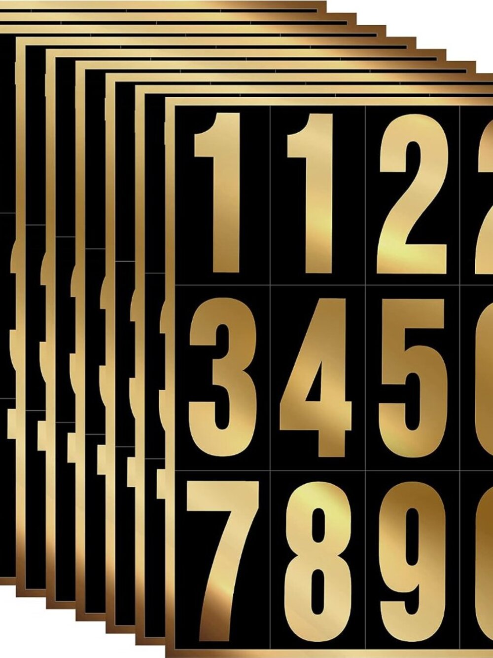 96 Pcs Vinyl 0-9 Reflective,3 Inch,Gold in Black
